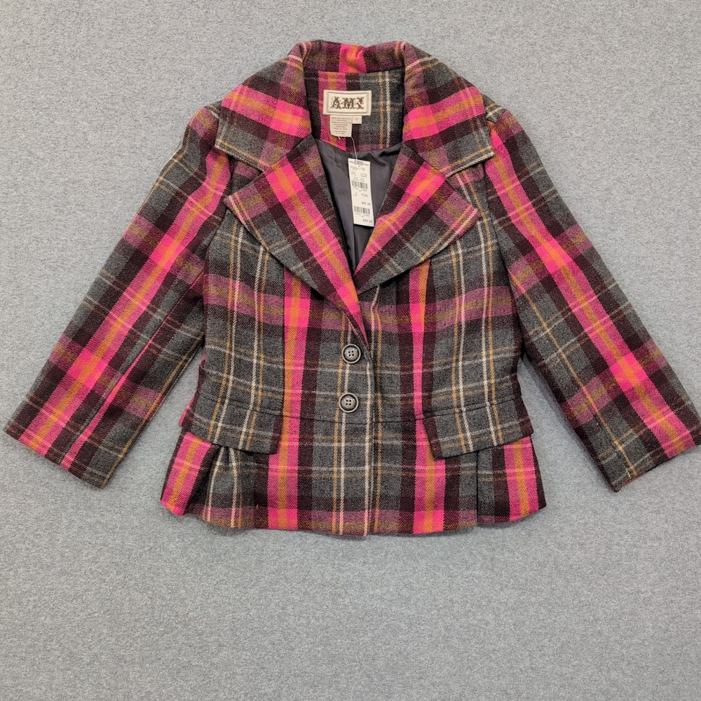 B Moss Company / AMI Women's Plaid Blazer Jacket Pink Grey Wool Blend Size S - Picture 1 of 4